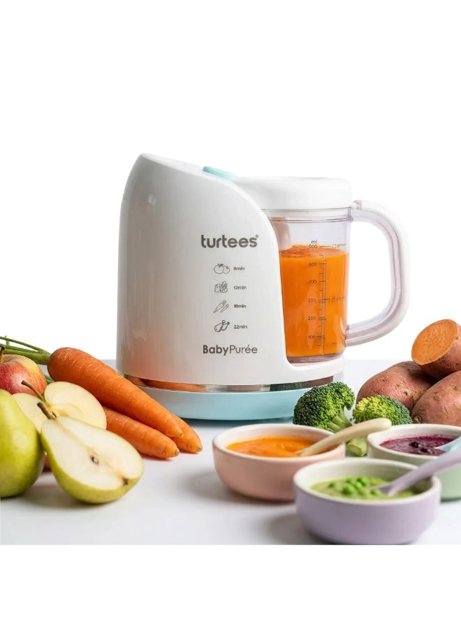 Turtees Baby Food Maker 4-in-1 – Steam, Blend, Chop & Defrost Baby Food Processor | One-Touch Operation | BPA-Free | Homemade Baby Puree Maker for Infants & Toddlers